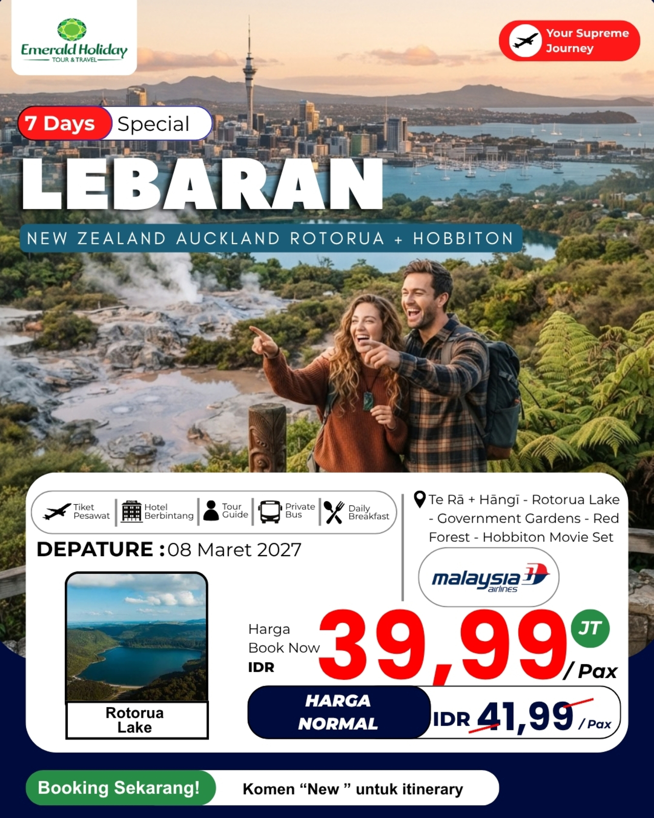 7D SPECIAL LEBARAN NEW ZEALAND AUCKLAND ROTORUA HOBBITON
